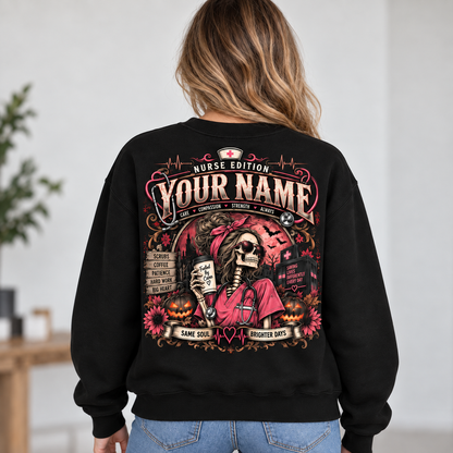 Nurse Pain Scale Halloween Skeleton Sweatshirt Custom Name Crewneck Shirts