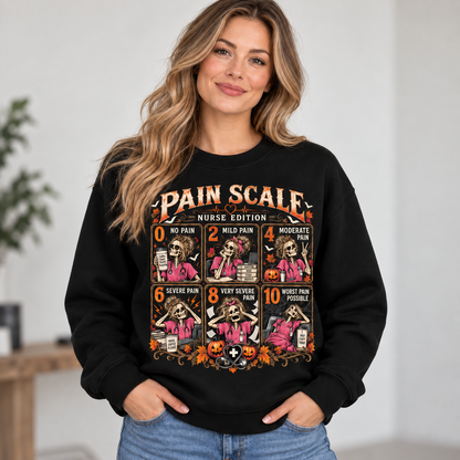 Nurse Pain Scale Halloween Skeleton Sweatshirt Custom Name Crewneck Shirts