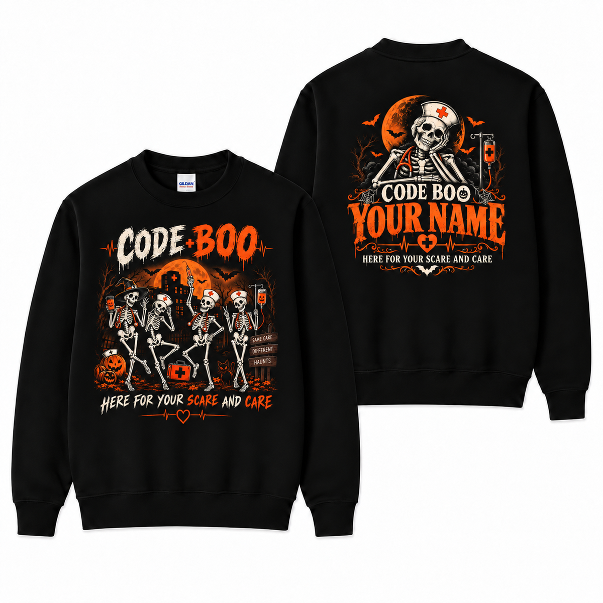 Skeleton Nurse Halloween Sweatshirt Personalised Code Boo Shirt for Nurses