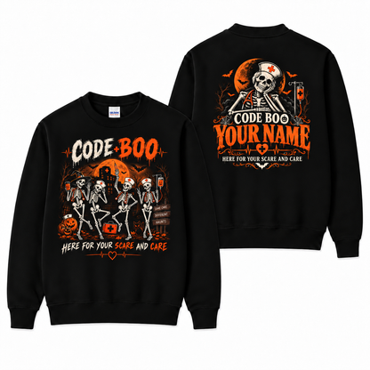 Skeleton Nurse Halloween Sweatshirt Personalised Code Boo Shirt for Nurses