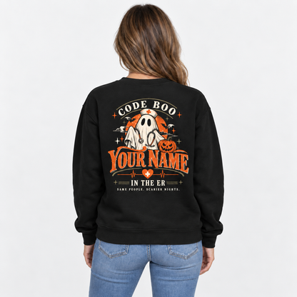 Custom ER Nurse Halloween Sweatshirt with Ghost Code Boo in the ER Shirt