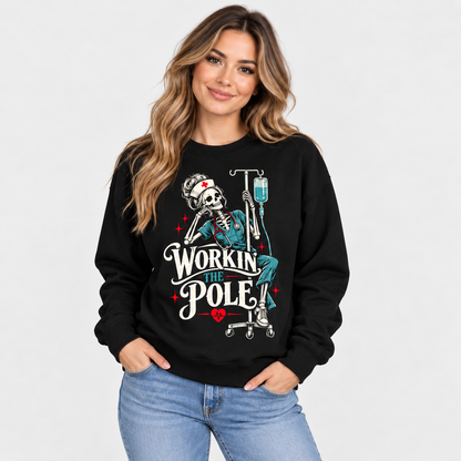 Registered Nurse Skeleton IV Pole Sweatshirt Custom Name