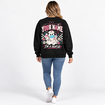 Nurse Ghost Sweatshirt Custom Name Cute Halloween Spooky Nurse Shirt