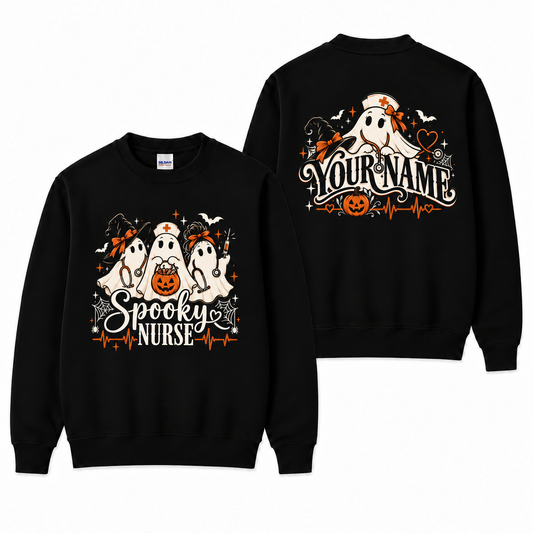 Spooky Nurse Ghost Halloween Custom Name Sweatshirt Gift For Women