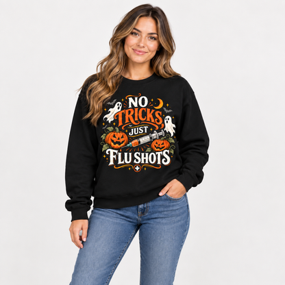 Custom Flu Shots Halloween Sweatshirt Nurse Gift No Tricks Just for Staff