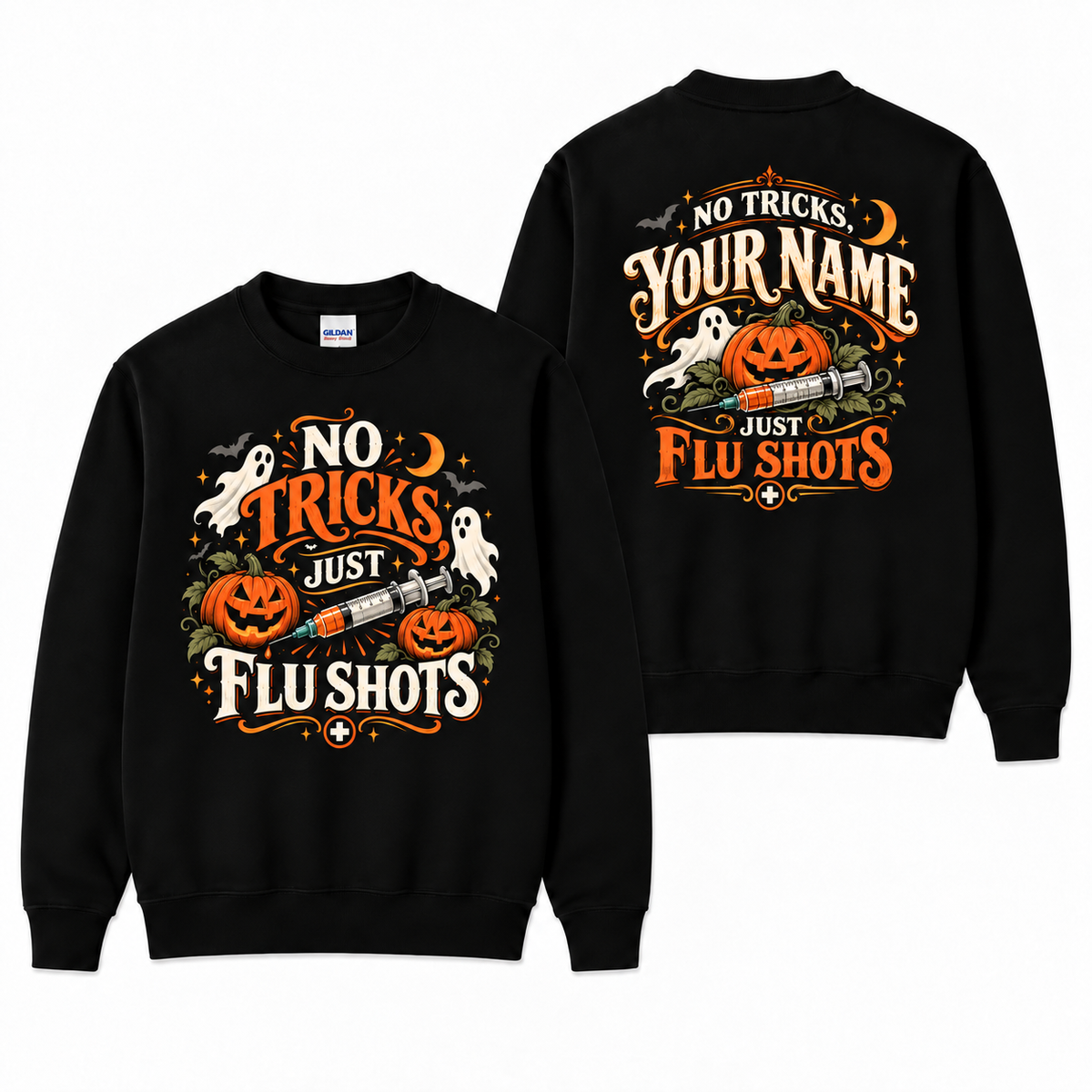 Custom Flu Shots Halloween Sweatshirt Nurse Gift No Tricks Just for Staff