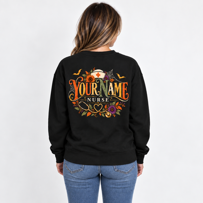 Custom Nurse Sweatshirt Autumn Sunflower Stethoscope Gift for Halloween
