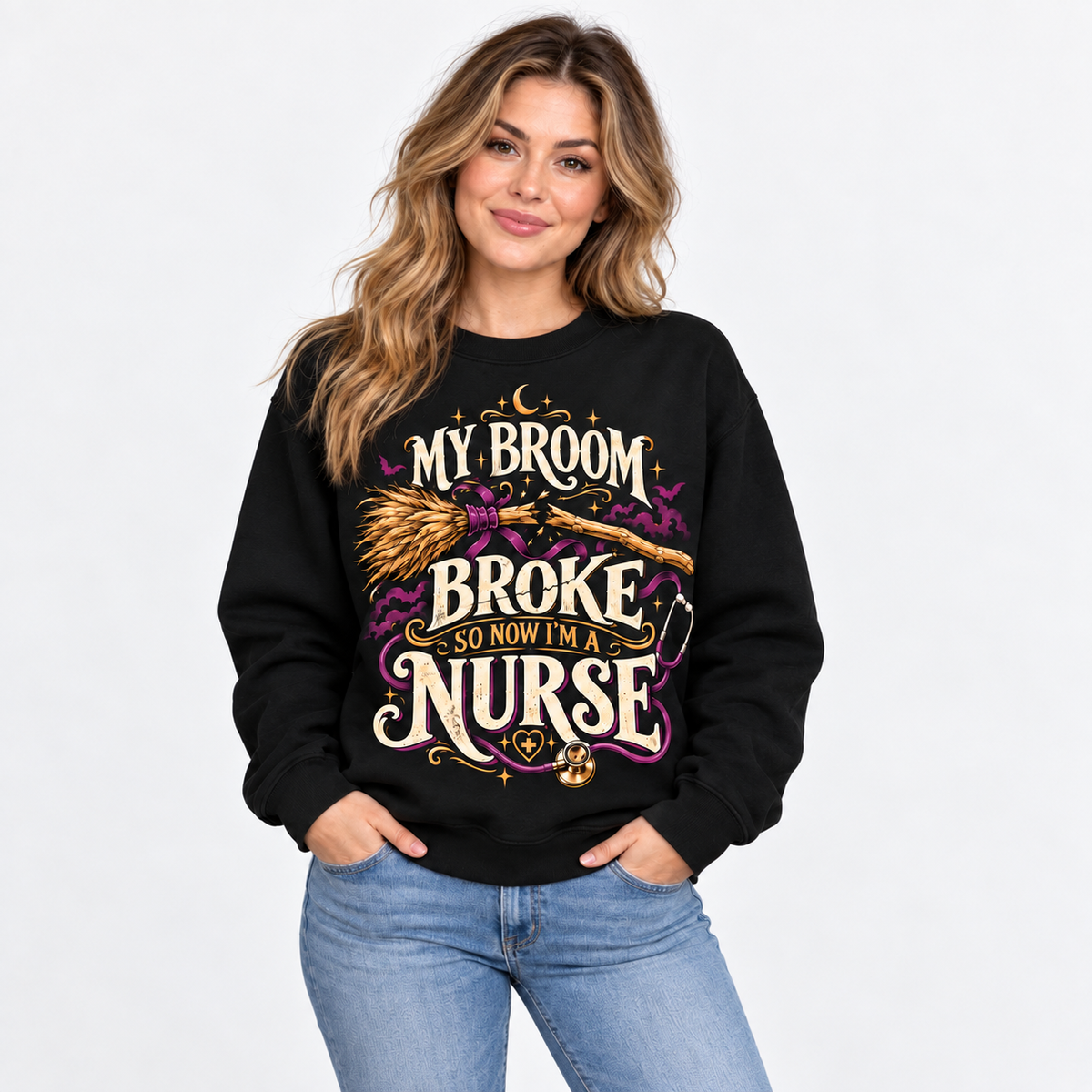 Custom Nurse Sweatshirt My Broom Broke Halloween Gift for Nurses