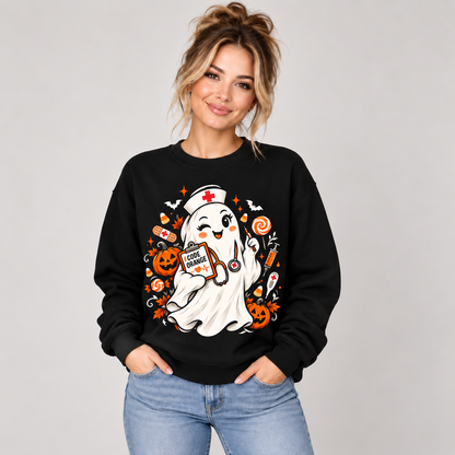 Cute Ghost Nurse Sweatshirt Halloween Code Orange Custom Name Shirt