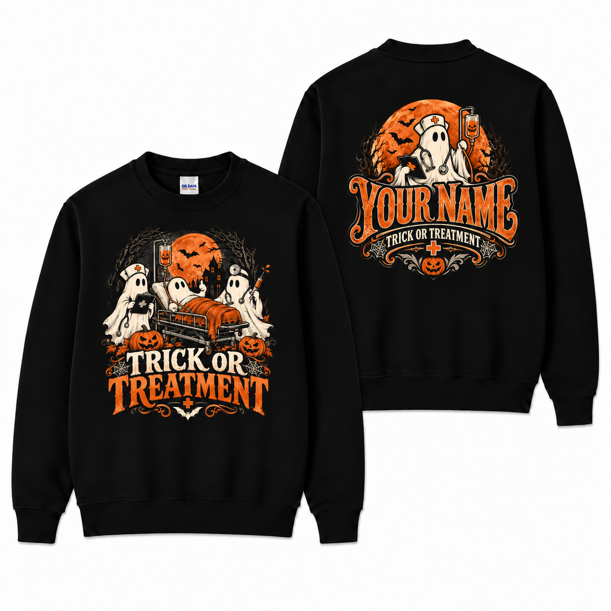 Trick Or Treatment Halloween Ghost Nurse Sweatshirt Custom Name
