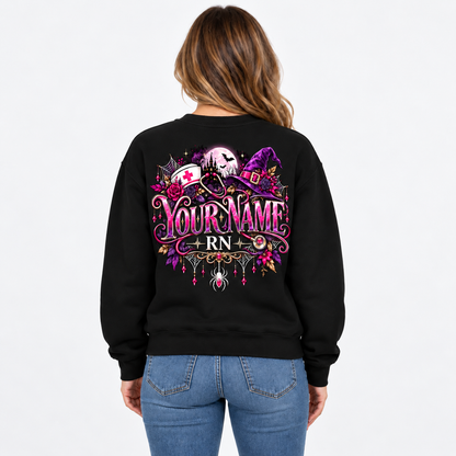 Halloween RN Witch Sweatshirt Customized Nurse Shirt With Spiders And Bats
