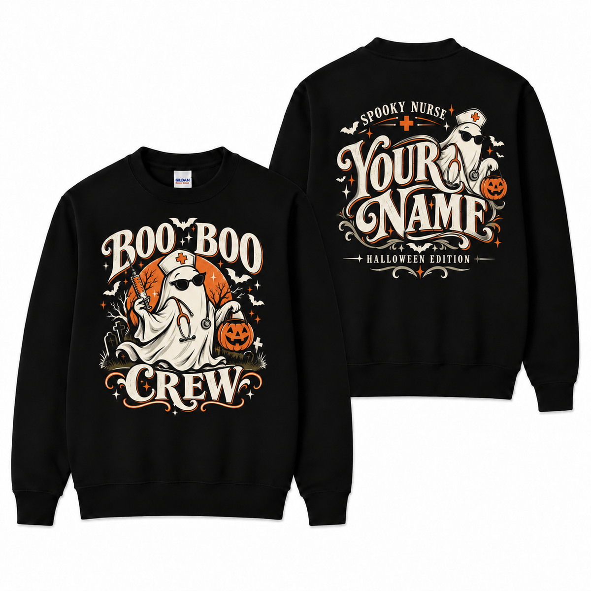Spooky Nurse Halloween Sweatshirt Boo Boo Crew Ghost Custom Name
