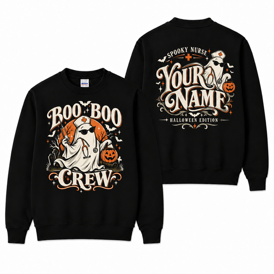 Spooky Nurse Halloween Sweatshirt Boo Boo Crew Ghost Custom Name
