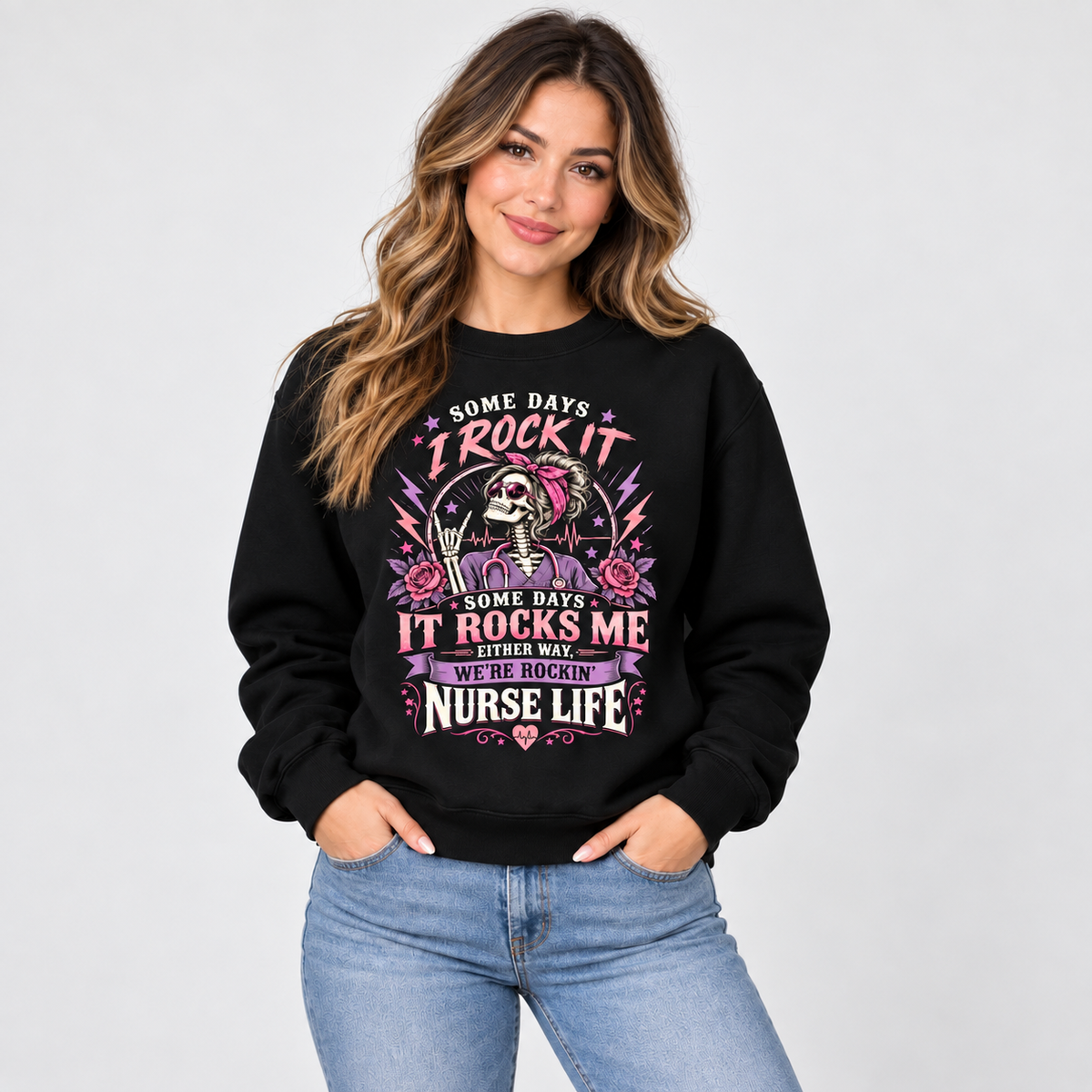 Nurse Life Skeleton Rock Sweatshirt Custom Personalized Nurse Gift