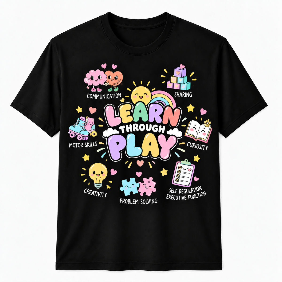 Personalized Custom Learn Through Play Cute Teacher Unisex T-Shirt
