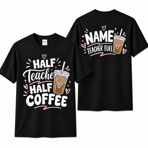 Personalized Custom Half Teacher Half Coffee Funny Iced Coffee Teacher Unisex T-Shirt
