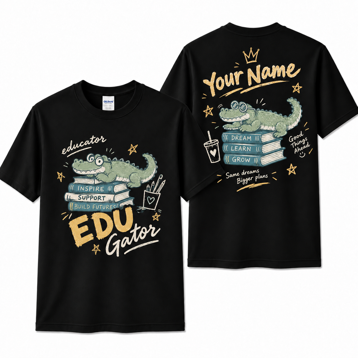 Custom EduGator Crocodile Teacher T-Shirt Inspire Support Personalized Gift