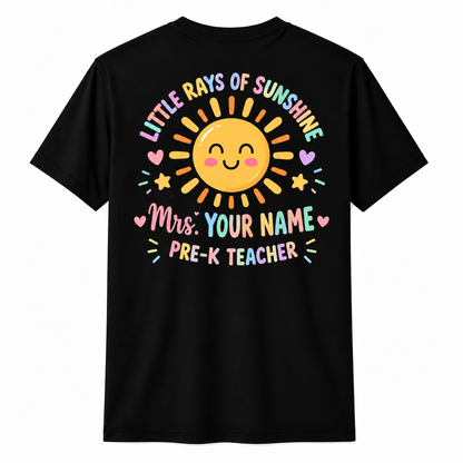 Personalized Pre-K Teacher Shirt Little Rays Of Sunshine Custom Name Tee