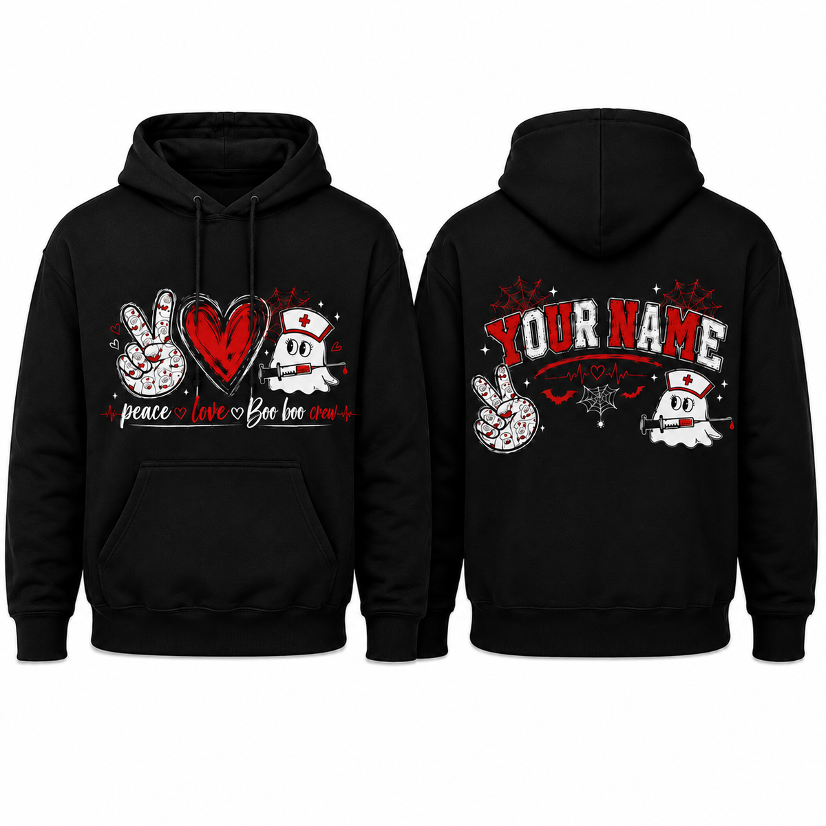Peace Love Boo Boo Crew Nurse Halloween Hoodie with Custom Name
