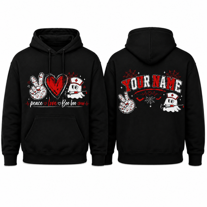 Peace Love Boo Boo Crew Nurse Halloween Hoodie with Custom Name