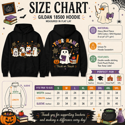 Personalized Halloween Teacher Hoodie Witch Ghost Trick Or Teach Custom Name