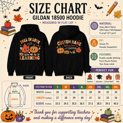 Custom Fall In Love With Learning Hoodie Pumpkin Teacher Personalized Name