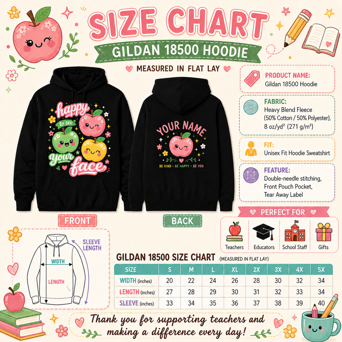 Personalized Back To School Teacher Hoodie Happy To See Your Face Custom Name