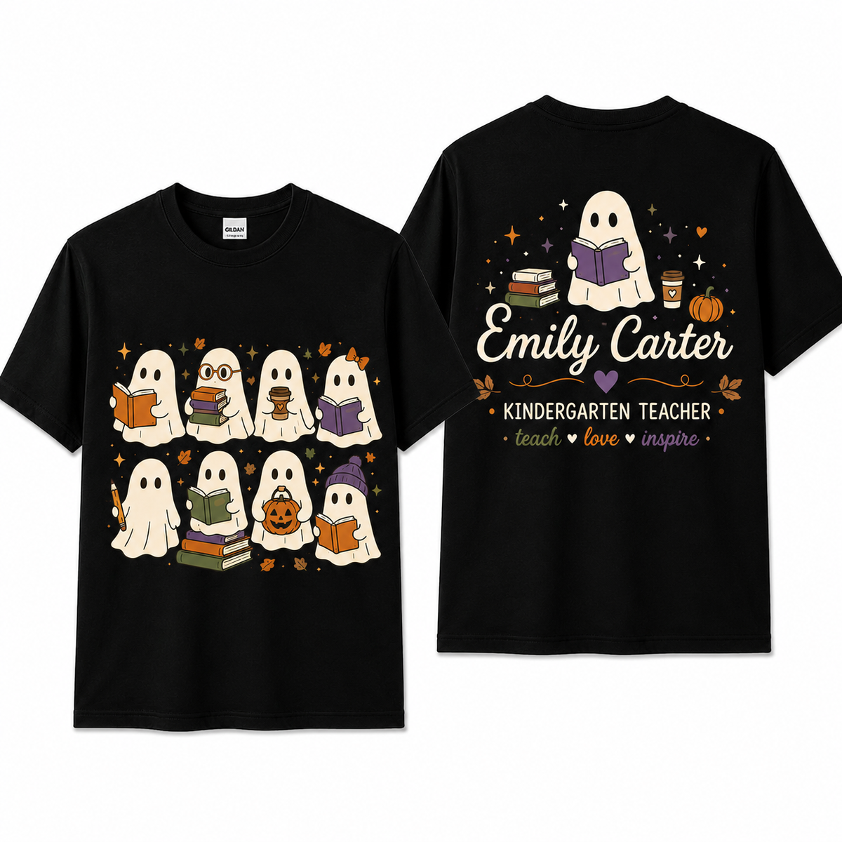 Custom Kindergarten Ghost Teacher Shirt Personalized Fall Halloween Unisex T-Shirt