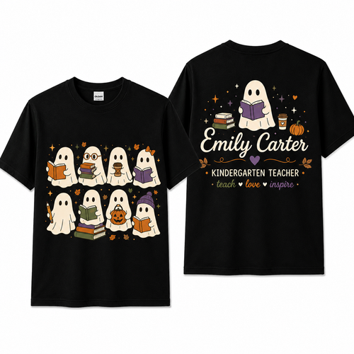 Custom Kindergarten Ghost Teacher Shirt Personalized Fall Halloween Unisex T-Shirt