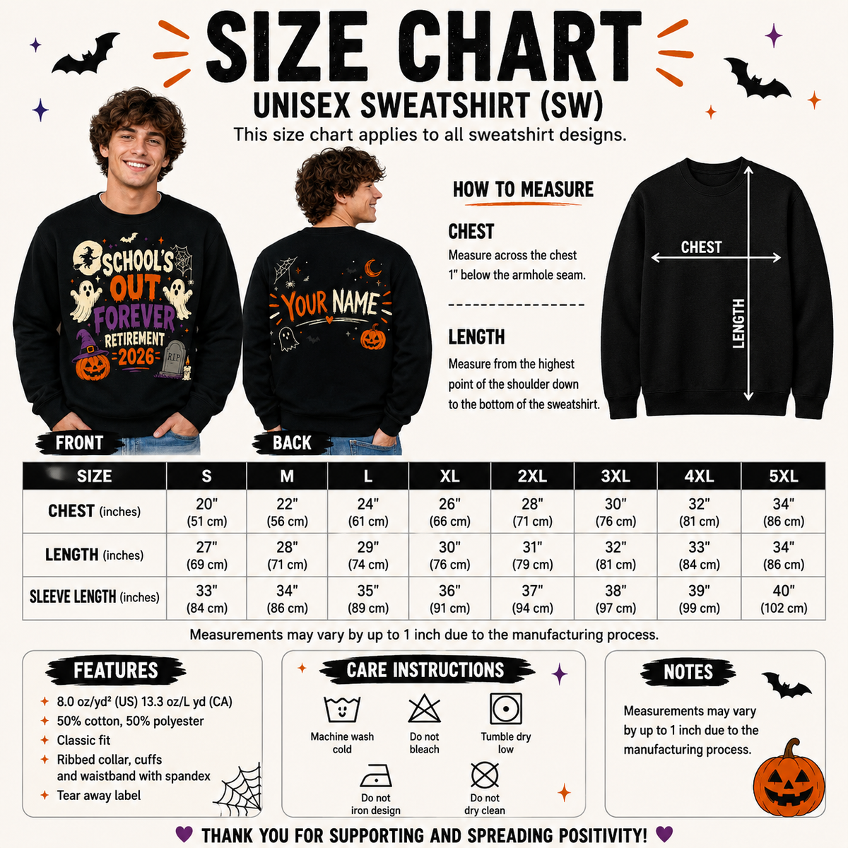Custom Retro Halloween Teacher Retirement Sweatshirt School's Out Forever