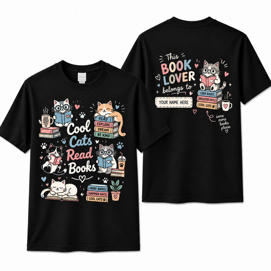 Personalized Teacher Shirt Cool Cats Read Books Cat Book Lover Custom Name Tee
