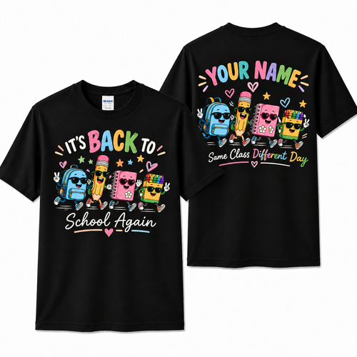 Custom Back To School Again Teacher T-Shirt School Supplies Personalized Gift