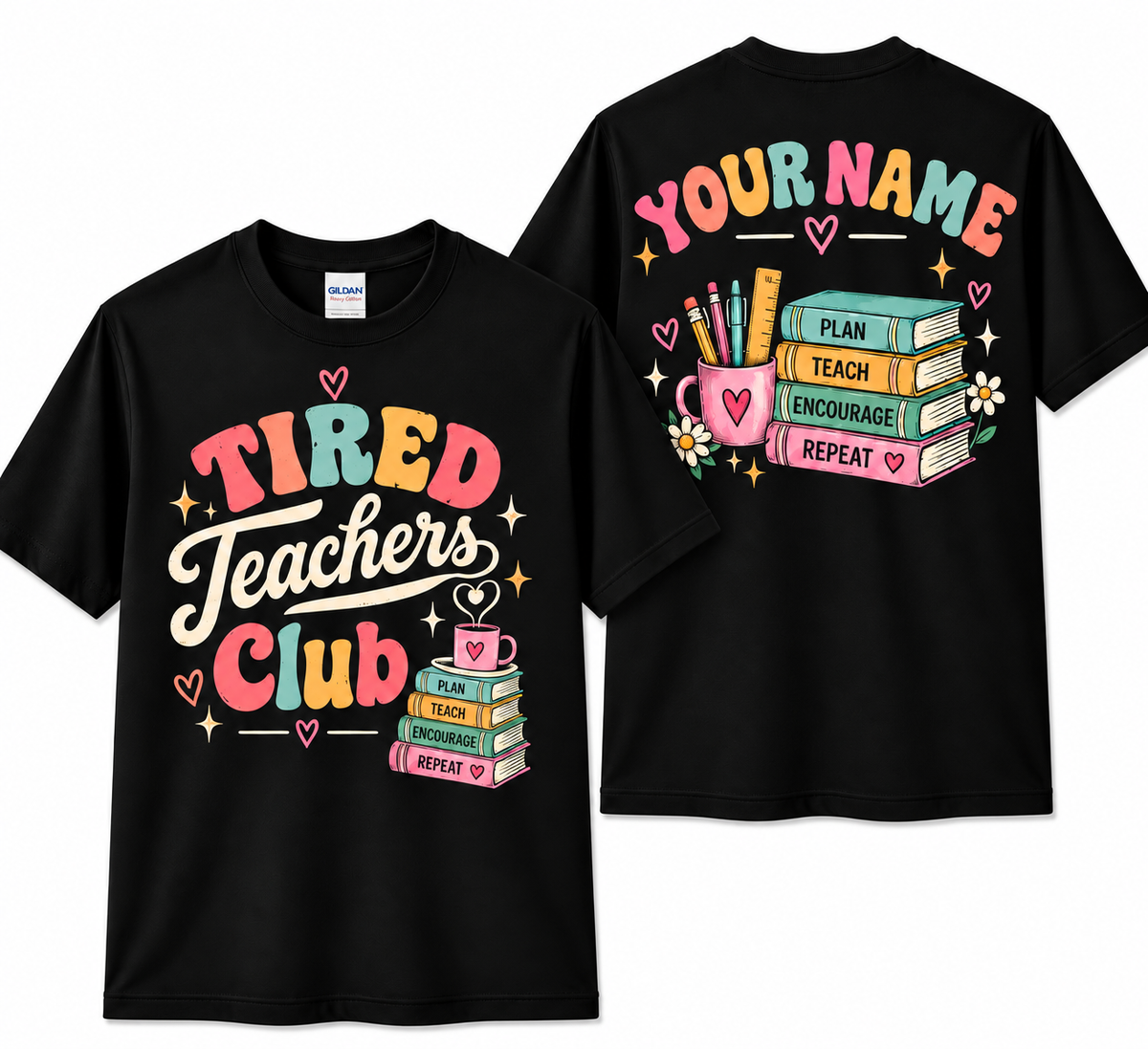 Personalized Custom Tired Teachers Club Pastel Bookish Unisex T-Shirt