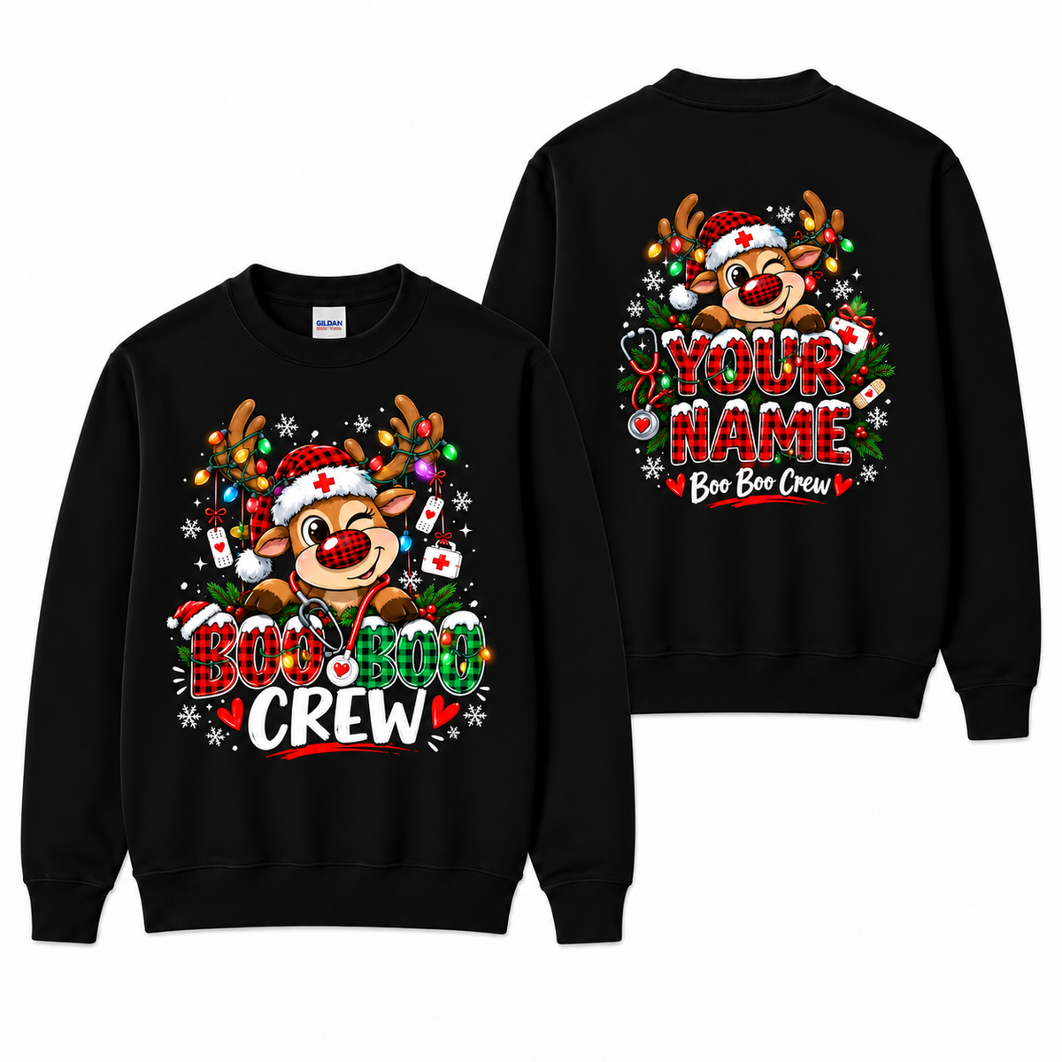 Nurse Christmas Sweatshirt Boo Boo Crew Reindeer Personalized Gift