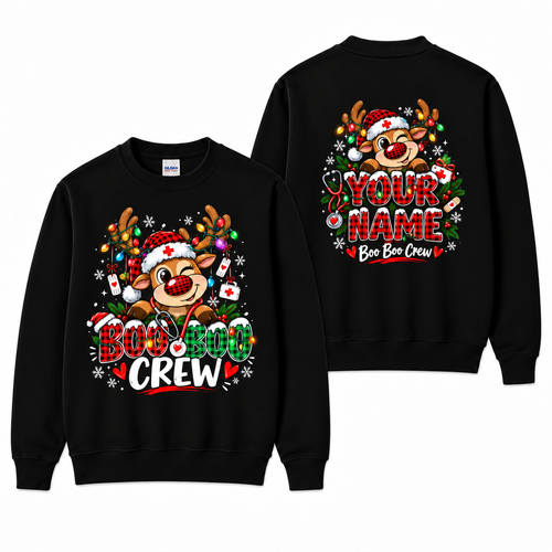 Nurse Christmas Sweatshirt Boo Boo Crew Reindeer Personalized Gift