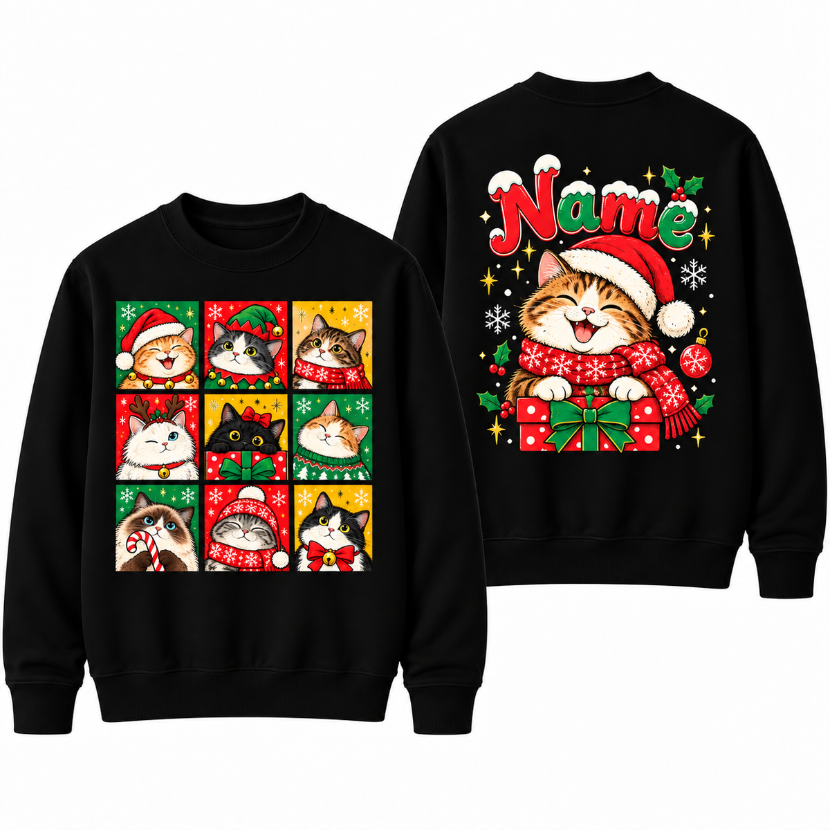 Personalized Custom Christmas Cats Festive Cat Lover Teacher Holiday Sweatshirt