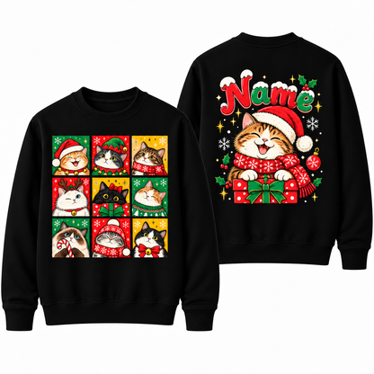 Personalized Custom Christmas Cats Festive Cat Lover Teacher Holiday Sweatshirt