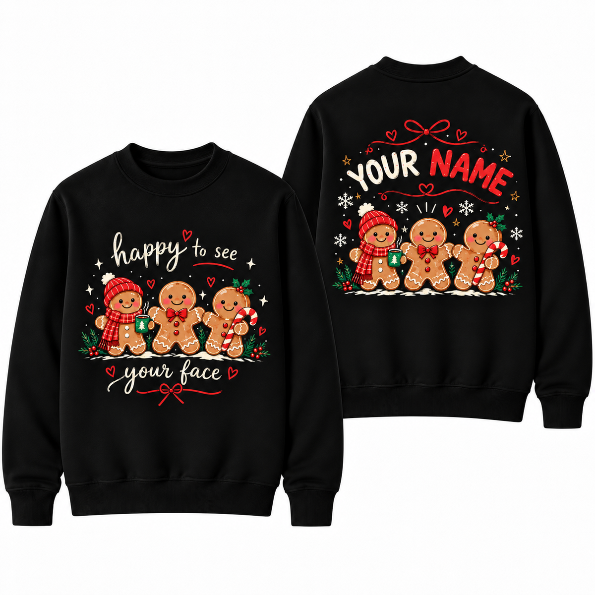 Personalized Custom Happy To See Your Face Cute Gingerbread Squad Teacher Christmas Sweatshirt