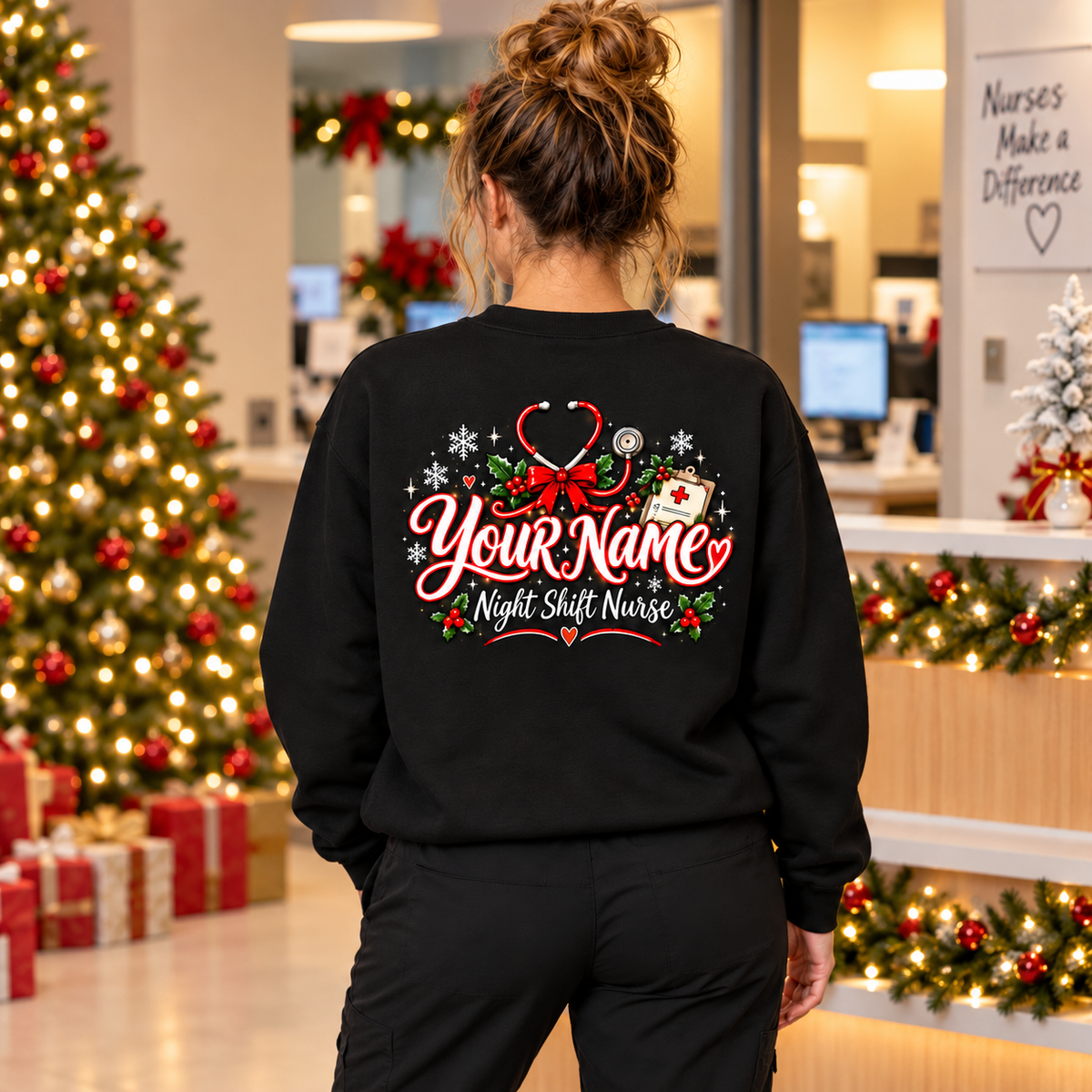 Twas the Nightshift Before Christmas Nurse Sweatshirt with Custom Name Gift
