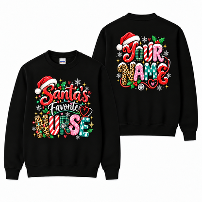 Personalized Christmas Nurse Sweatshirt Santas Favorite Nurse Custom Name