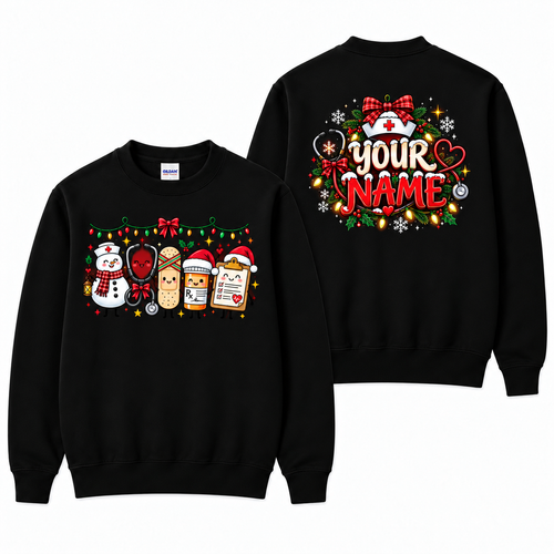 Personalized Christmas Nurse Sweatshirt with Cute Snowman and Stethoscope
