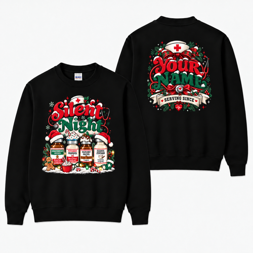 Personalized Christmas Nurse Sweatshirt Silent Night Custom Name Xmas Gift