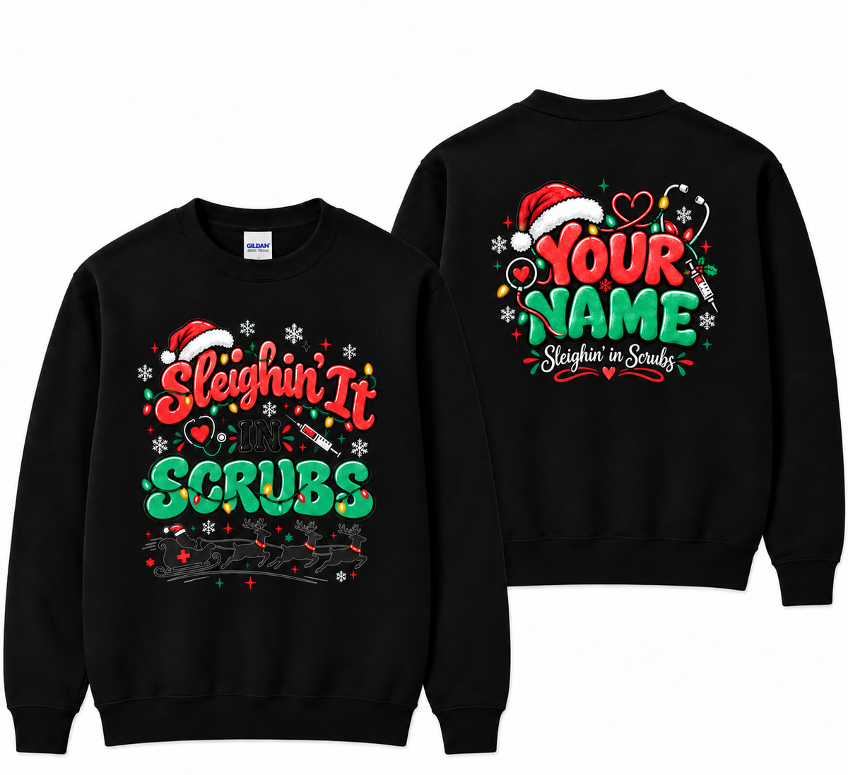 Personalized Christmas Nurse Sweatshirt Sleighin in Scrubs Holiday Gift