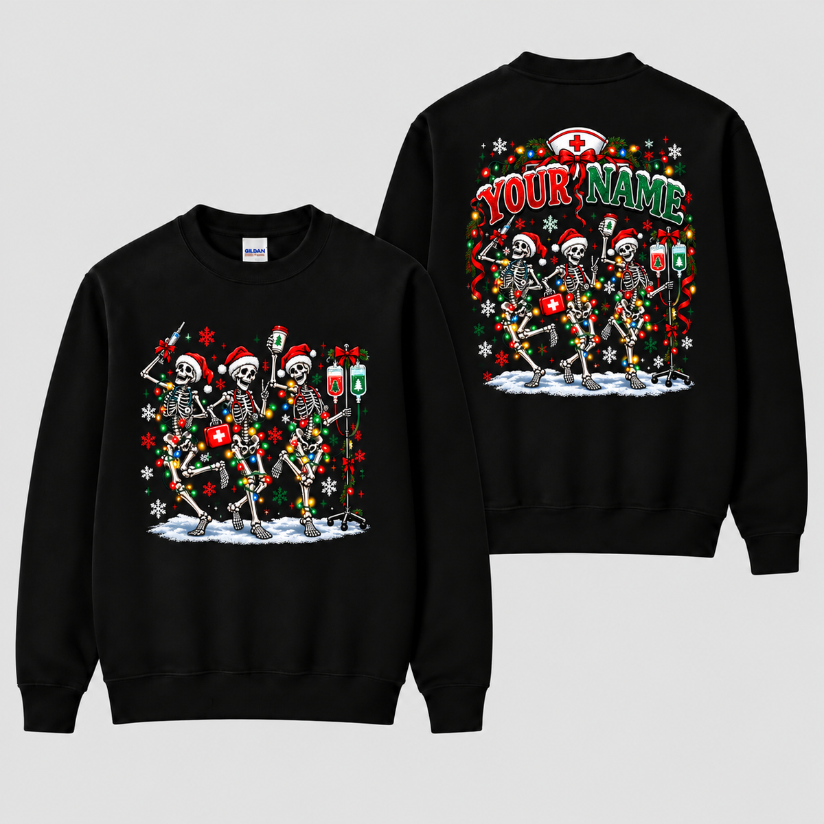 Personalized Christmas Nurse Skeleton Sweatshirt Custom Name Holiday Gift