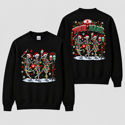 Personalized Christmas Nurse Skeleton Sweatshirt Custom Name Holiday Gift