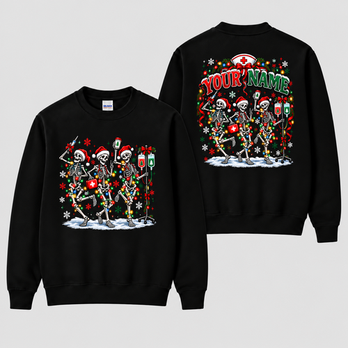 Personalized Christmas Nurse Skeleton Sweatshirt Custom Name Holiday Gift