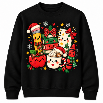 Personalized Custom Kawaii School Supplies Teacher Christmas Sweatshirt