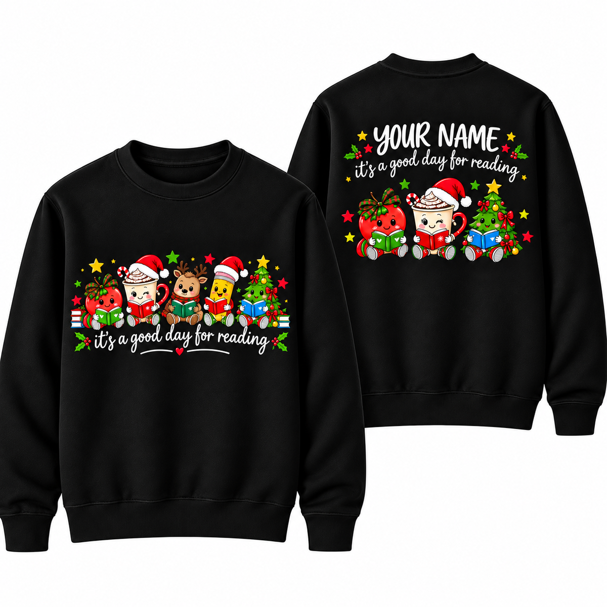 Personalized Custom It's a Good Day for Reading Cute Christmas Teacher Sweatshirt