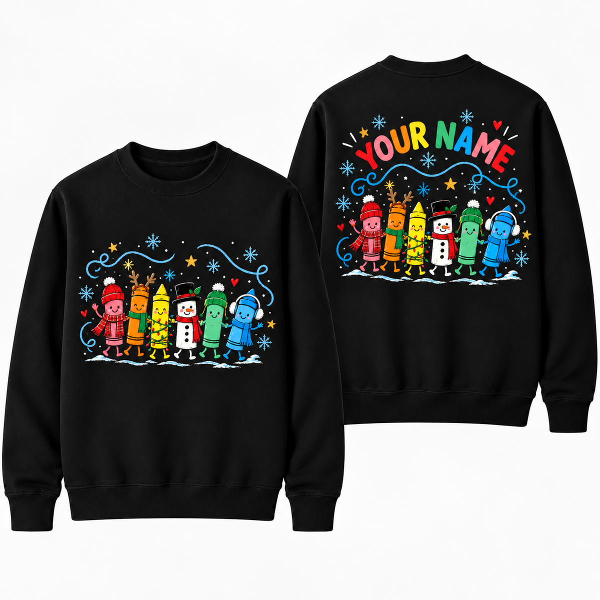 Personalized Custom Christmas Crayons Winter Squad Cute Teacher Sweatshirt