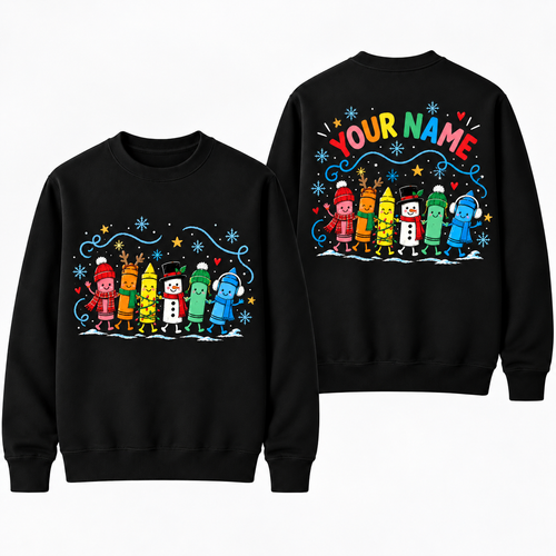 Personalized Custom Christmas Crayons Winter Squad Cute Teacher Sweatshirt